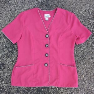 🔥4/$40  size 16 Houndstooth Hot Pink Blazer Short Sleeve Button Up Blouse